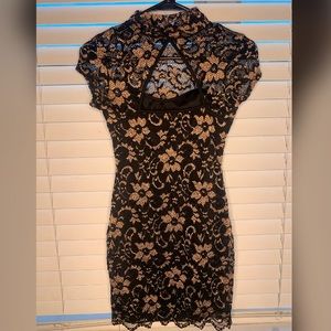 Black Lace Dress With Gold Detail